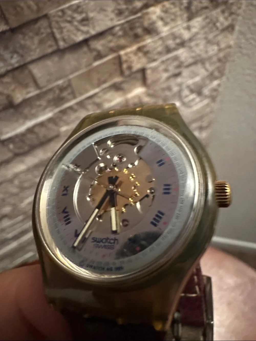 Swatch Gold and Blue Skeleton Dial Watch